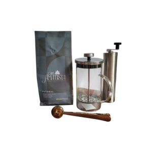 Kit Café Natural + Prensa 600ml + Cuchara con gancho + Molino