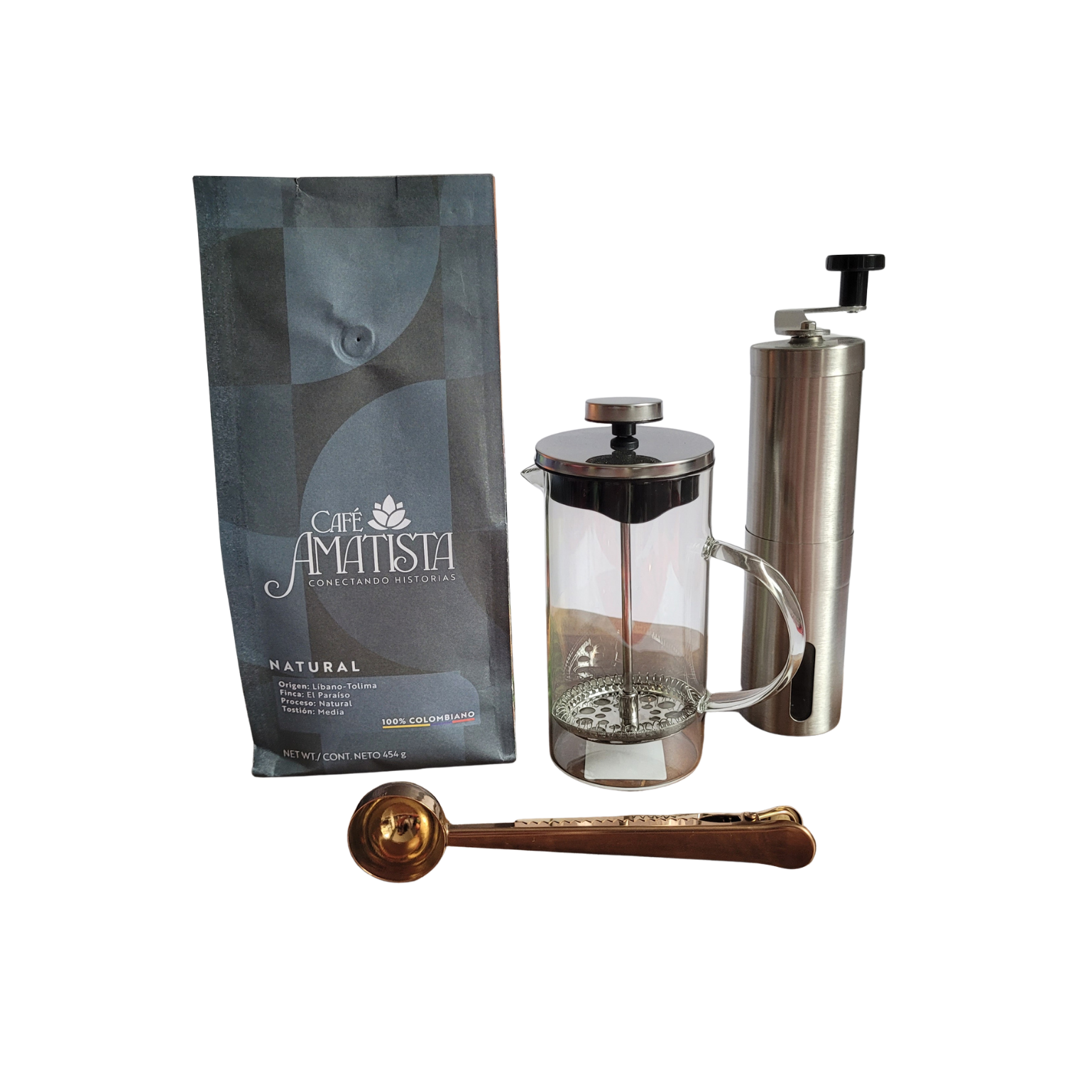 Kit Café Natural + Prensa 350ml + Cuchara con gancho + Molino - Image 2