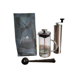 Kit Café Natural + Prensa 350ml + Cuchara con gancho + Molino