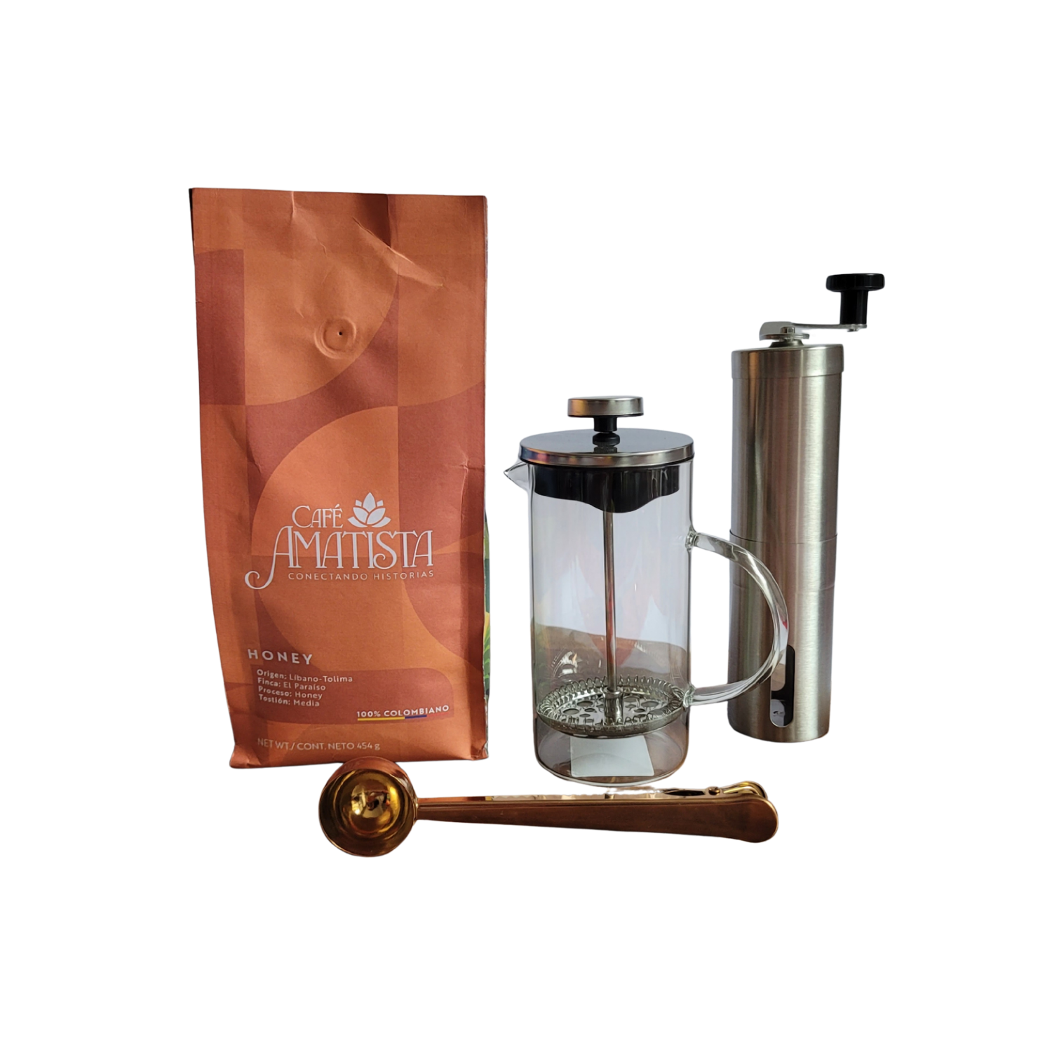 Kit Café Honey + Prensa 350ml + Cuchara con gancho + Molino - Image 2
