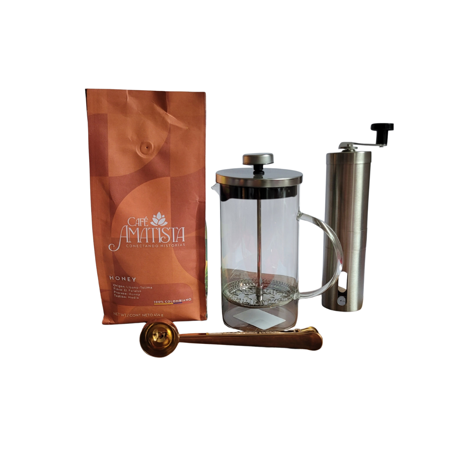 Kit Café Honey + Prensa 600ml + Cuchara con gancho + Molino - Image 2