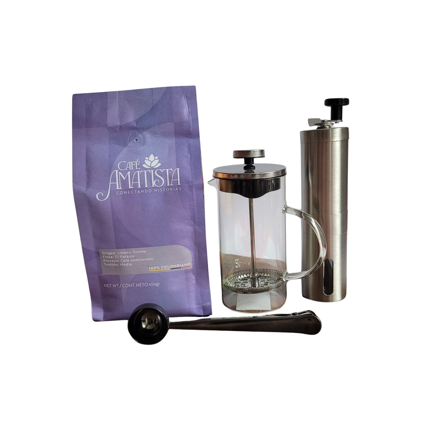 Kit Café Semilavado + Prensa 350ml + Cuchara con gancho + Molino - Image 2