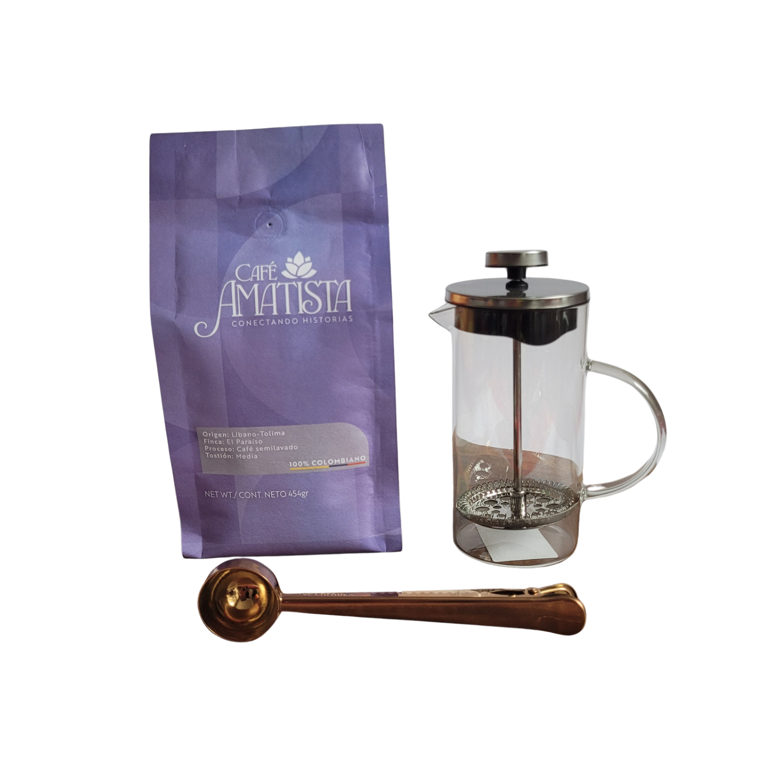 Kit Café Semilavado + Prensa 350ml + Cuchara con gancho