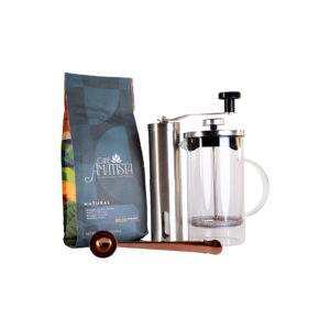Kit Café Natural + Prensa 600ml + Cuchara con gancho + Molino